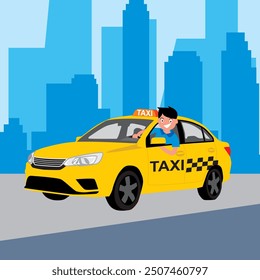 taxi car with driver in the city