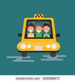Taxi car and taxi driver with passenger - Flat style