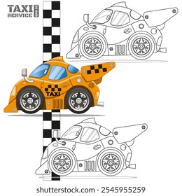 Táxi na linha de chegada. Vista lateral. Isolado no fundo branco. Ilustração vetorial.