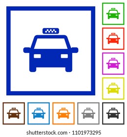 Taxi car flat color icons in square frames on white background