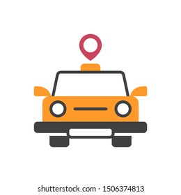 Taxi car flat icon, vector sign, Taxi and navigation marker colorful pictogram isolated on white. Symbol, logo illustration. Flat style design