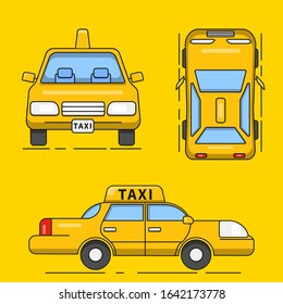 Taxi car in flat style. Yellow car on a white background. Taxi service. Vector.