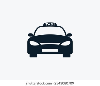 Vista frontal del coche de taxi, diseños planos del pictograma. Vector de tamaño exacto Illustrator.