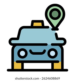 Taxi car gps location icon. Outline taxi car gps location vector icon color flat isolated