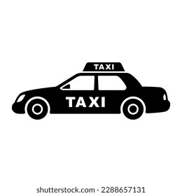 Icono de taxi. Silueta negra. Vista lateral. Ilustración gráfica plana vectorial simple. Objeto aislado sobre un fondo blanco. Aislar.