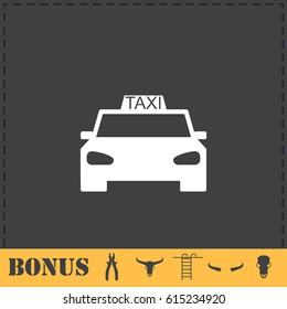 Taxi car icon flat. Simple vector symbol and bonus icon