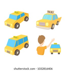 Taxi car icon set. Cartoon set of taxi car vector icons for web design isolated on white background