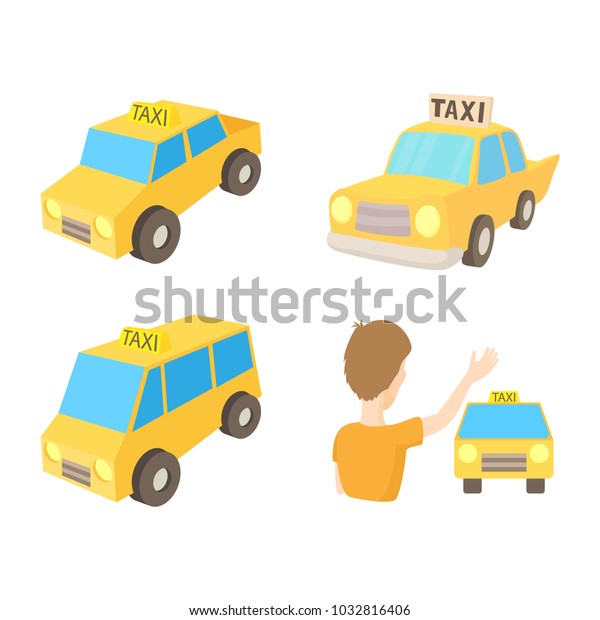 Taxi car icon set. Cartoon\
set of taxi car vector icons for web design isolated on white\
background