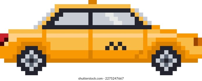 Icono de coche de taxi, vista lateral para videojuegos retro. Ilustración vectorial de estilo de arte de píxeles.