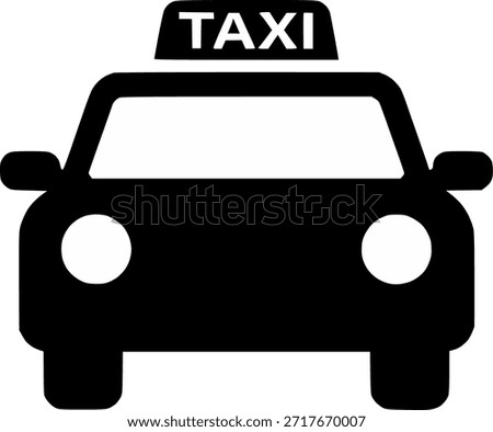 Taxi Car Icon – Solid Transportation Vehicle Symbol in Flat Vector Style, Flat vector transportation symbol isolated on white background. Ideal for mobile apps, navigation systems, travel websites, maps, ride-hailing services, UI design, and infographics. Simple, modern, scalable, and professional icon design.