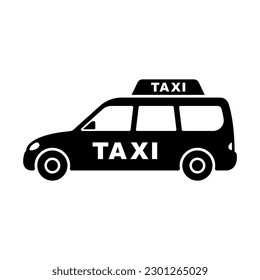 Taxi car icon. Universal transport. Black silhouette. Side view. Vector simple flat graphic illustration. Isolated object on a white background. Isolate.