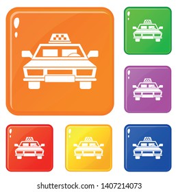 Taxi car icons set collection vector 6 color isolated on white background