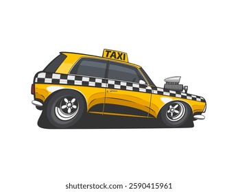 Taxi Car Illustration isolated on white. Cartoon Taxi Cab Classic. City urban transportation car. Vehicle illustration. Yellow car illustration. Public Transport. Taxi service design concept