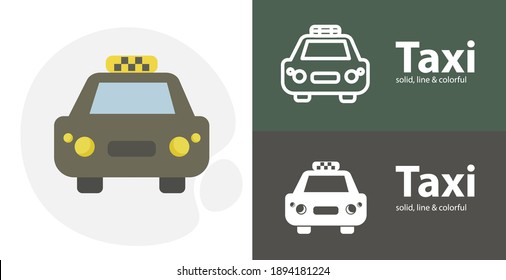 taxi car isolated tool flat icon with taxi solid, line icons