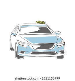 Coche del taxi, ilustración aislada del dibujo del arte de la línea de Vector, servicio del transporte