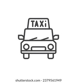 Taxi car line icon. linear style sign for mobile concept and web design. Taxi front view outline vector icon. Symbol, logo illustration. Vector graphics