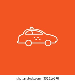 Taxi car line icon for web, mobile and infographics. Vector white icon isolated on red background.