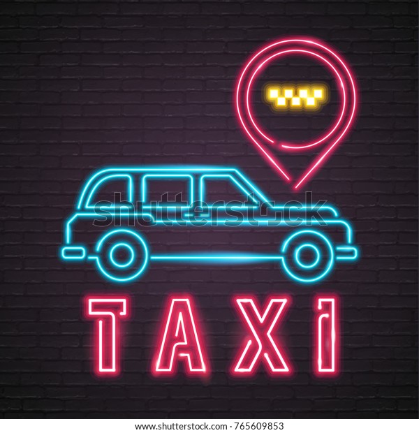 Taxi Car and Map Pin Symbol Neon Light\
Glowing Illustration Graphic Vector\
Design