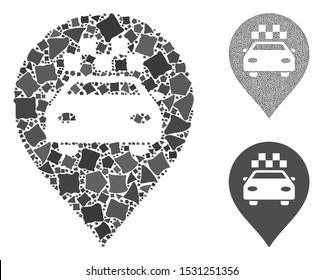 Taxi car marker composition of irregular pieces in different sizes and color hues, based on taxi car marker icon. Vector irregular pieces are combined into collage.