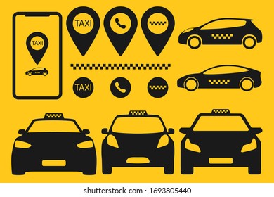 Taxi Car Mobile App Icon Set Vector Illustration