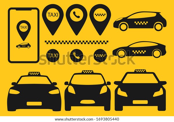 taxi car\
mobile app icon set vector\
illustration