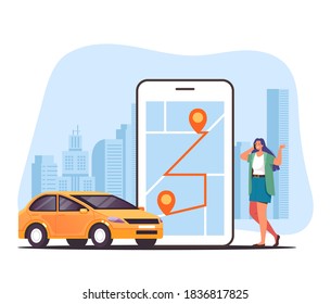 Taxi car mobile app rent carsharing isolated concept. Vector flat graphic design illustration