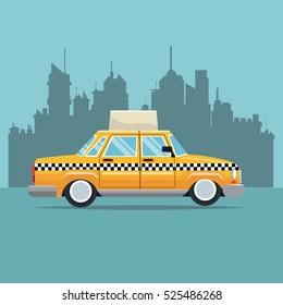 Taxi Car New York Side View Town Background