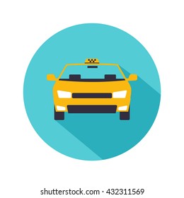 Taxi car on blue background. Public transport design. Flat styled vector illustration.