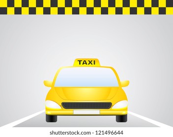 taxi car on the road with sunrise on the sky