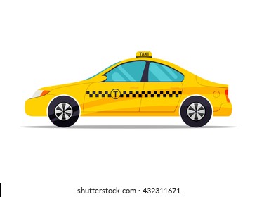 Taxi car on white background. Public transport design. Flat styled vector illustration.