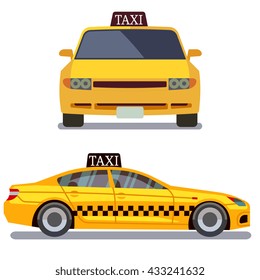 Taxi car on white vector illustration. Taxi car front and side view
