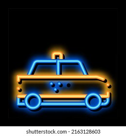 Taxi Car Online neon light sign vector. Glowing bright icon sign. transparent symbol illustration
