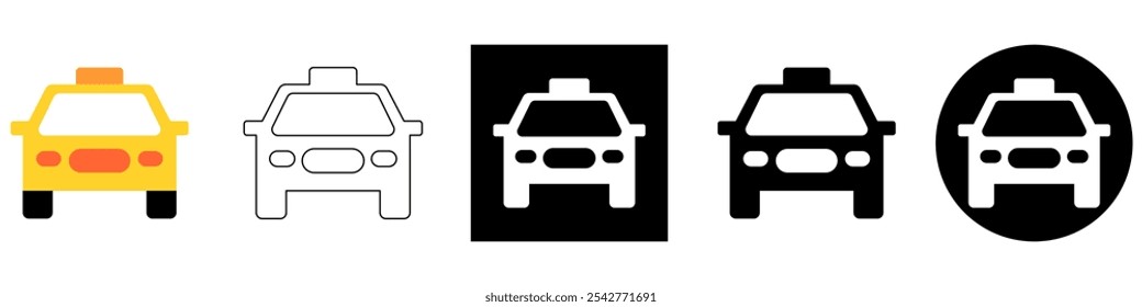 Coche de taxi, transporte público, recogiendo el símbolo del pictograma del Vector de pasajeros Icono de símbolo Diseño de UI y UX, glifos y línea de trazo