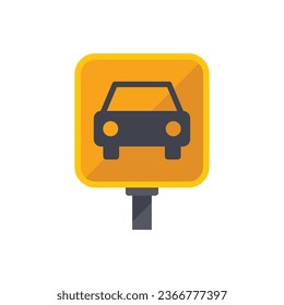 Vector plano del icono de señalización de la carretera del automóvil en taxi. Vuelo al aeropuerto. Avión de viaje aislado