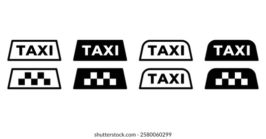 taxi car roof sign icon symbol vector design template black white color illustration sets