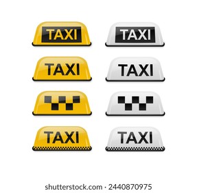 Taxi car roof sign set. Realistic illustration isolated on white. Vector