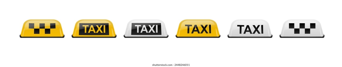 Taxi-Auto-Dachschild-Set. Realistische Illustration isoliert auf weiß. Vektorgrafik