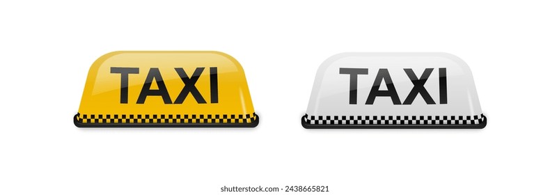 Taxi car roof sign yellow and white. Realistic illustration isolated on white. Vector