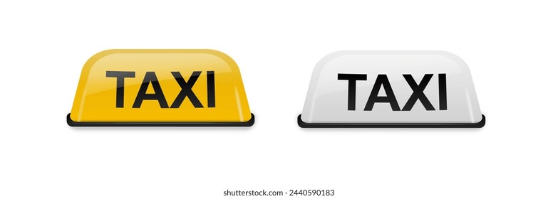 Taxi car roof sign yellow and white. Realistic illustration isolated on white. Vector