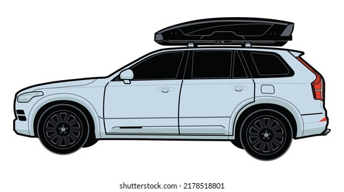 Taxi Car With Rooftop Cargo Carrier. Vector Illustration.