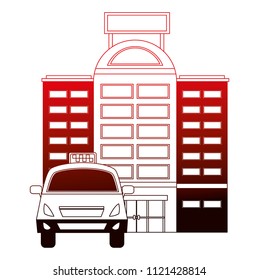 taxi car service with hotel isolated icon