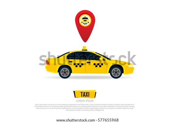 Taxi car. Taxi service\
infographic with space for your text. Vector illustration, flat\
design.