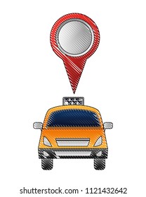 taxi car service with pin location isolated icon