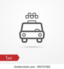 Taxi car silhouette line icon. Typical taxi in outline style. Front view of a taxi car. Taxi stock vector illustration.