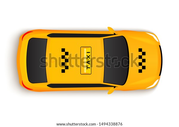 Taxi car top view cab. Vector yellow taxi car\
illustration vehicle.