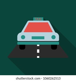 Taxi car top view icon. taxicab sedan with checker top light box on roof flat style vector illustration isolated on background. For taxi service app, transport company ad, infographics