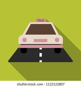 Taxi car top view icon. taxicab sedan with checker top light box on roof flat style vector illustration isolated on background. For taxi service app, transport company ad, infographics