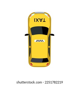 Taxi car top view vector illustration. Taxi cab top view, yellow car isolated on white background. Traveling, transportation concept