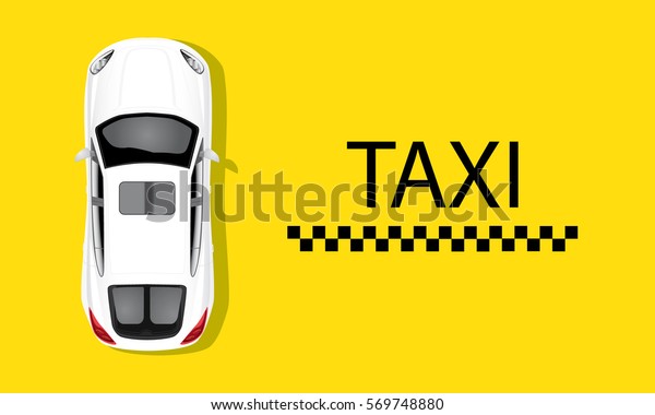 Taxi car top view.\
White taxicab sedan. 