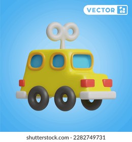 juego de iconos vectoriales 3D de juguete de taxi, en un fondo azul